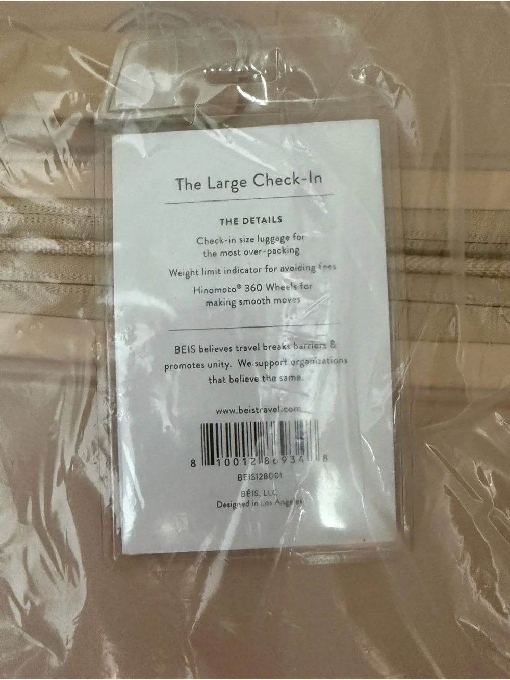 Large BEIS Beige check in Hardshell Spinner Luggage NWT